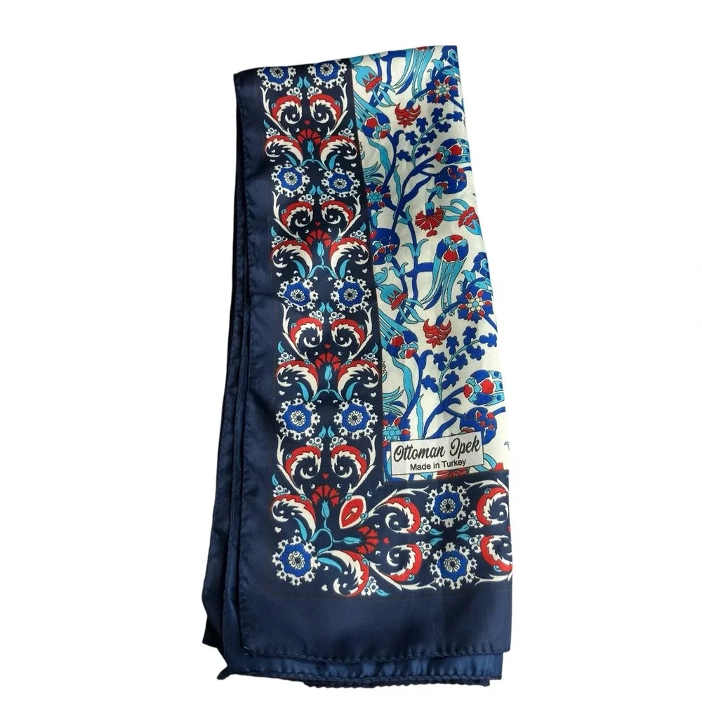 Ottoman Ipek Silk Scarf Wrap Floral Long Rectangle Old Money Luxury Preppy Chic